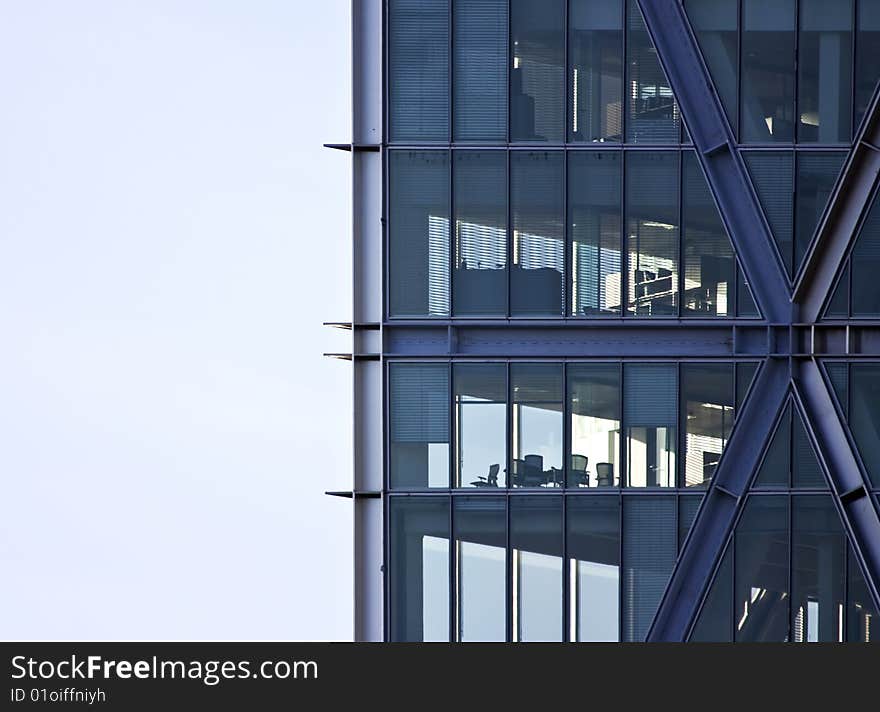 Corner of a modern office building looking through office. Corner of a modern office building looking through office