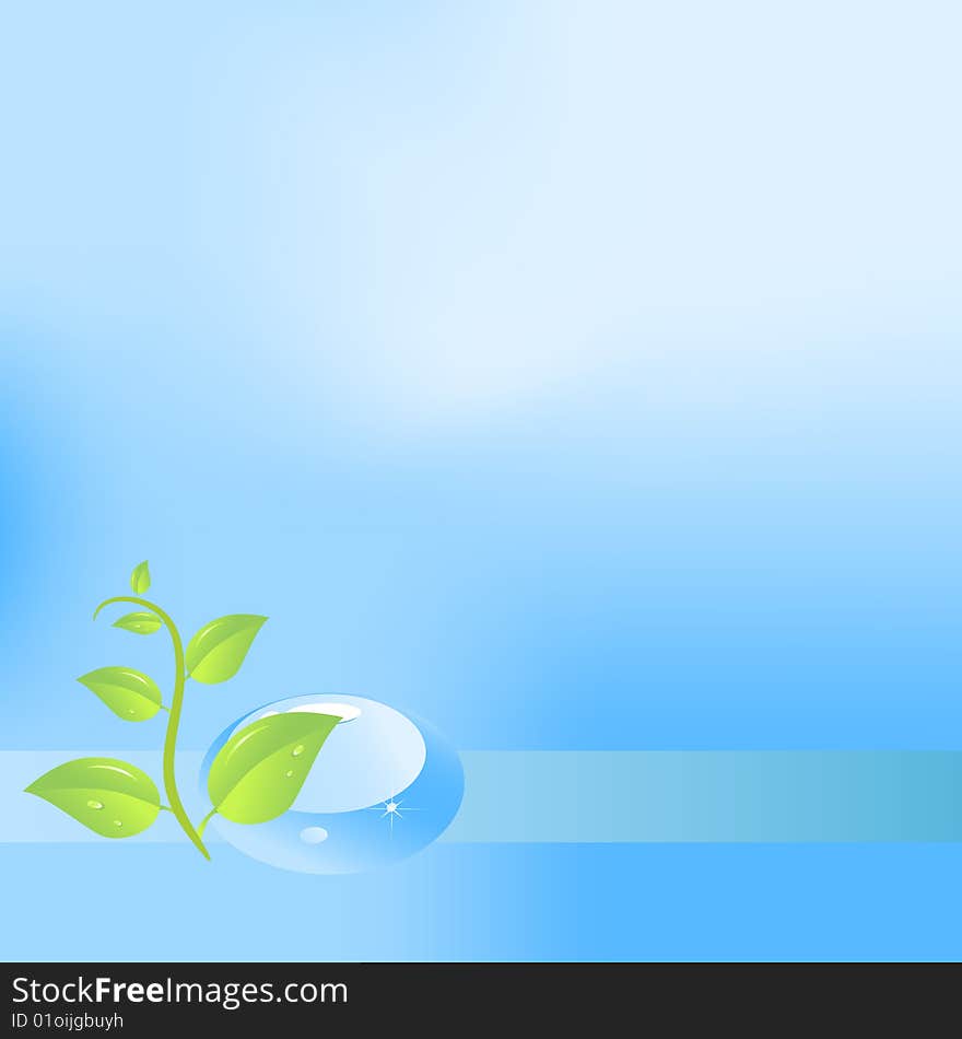 Abstract modern eco background with a plant and drop of water. Abstract modern eco background with a plant and drop of water