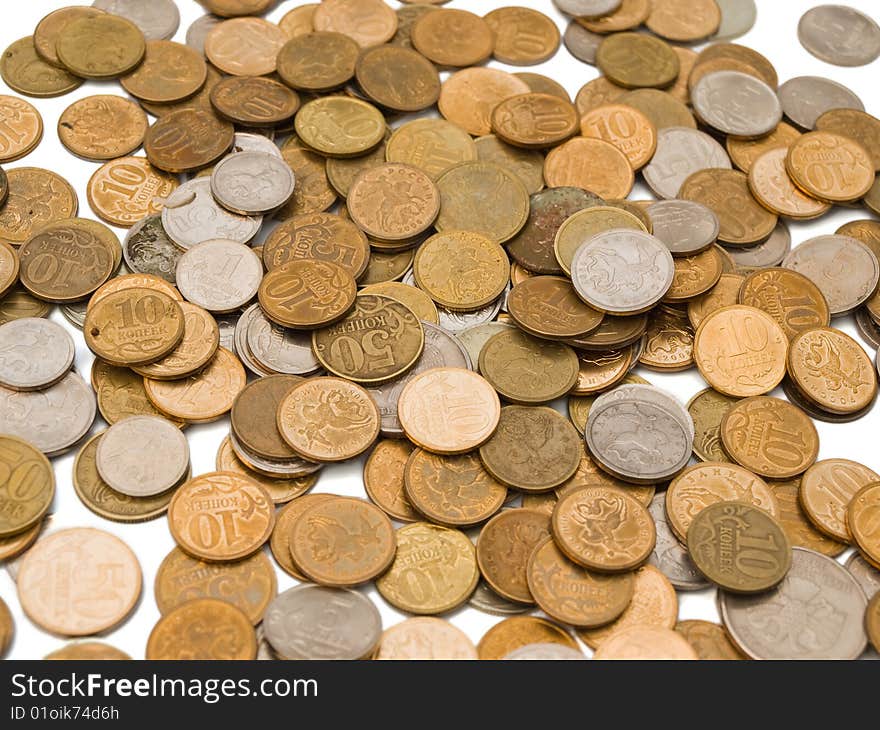 Russian coins of different dignity on a white background, isolated