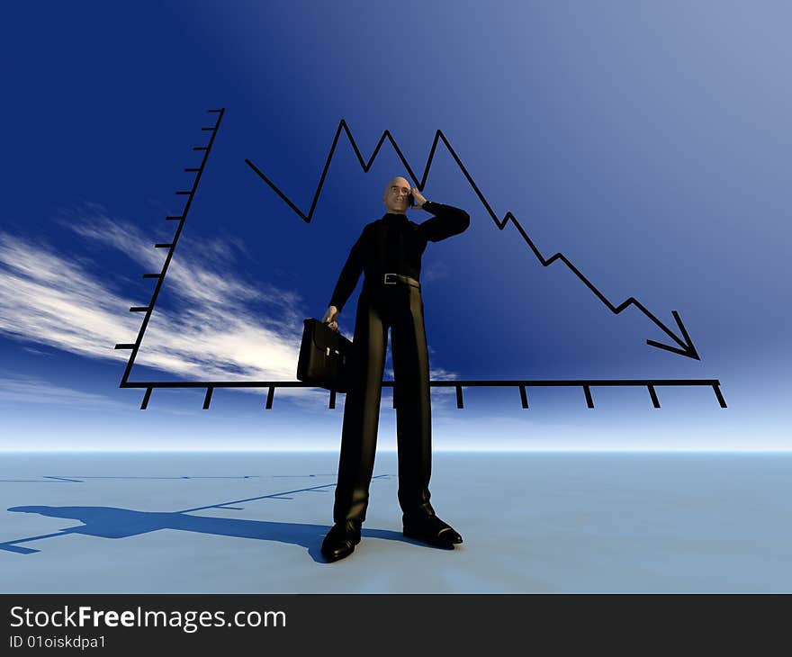 Businessman And Credit Crunch Graph