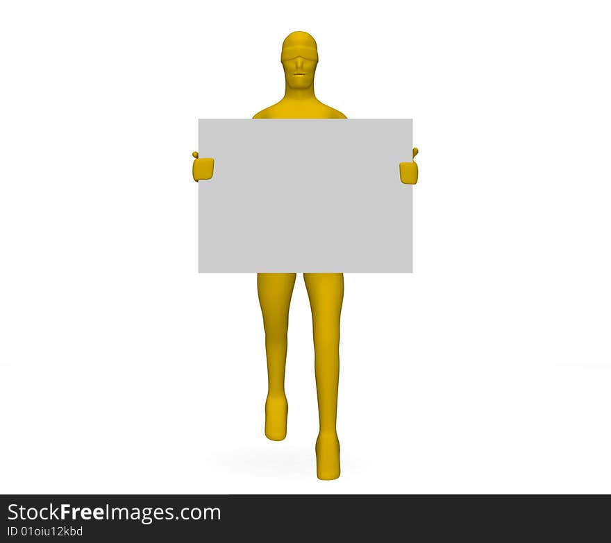 3D illustration of a person with card for text. 3D illustration of a person with card for text