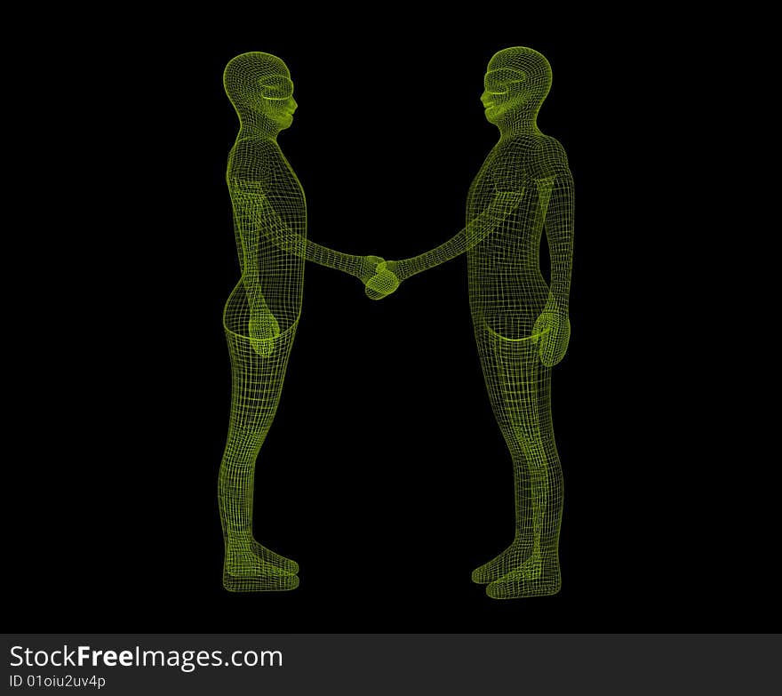 3D illustration of a cyber friendship between robot