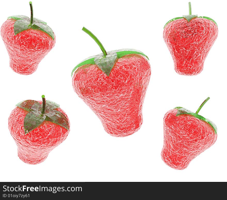 Glass strawberry in 3D isolated on white background