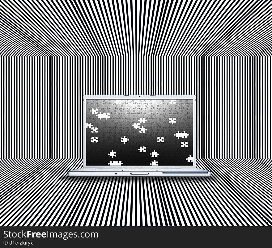 Laptop with creative screen on the stripes background