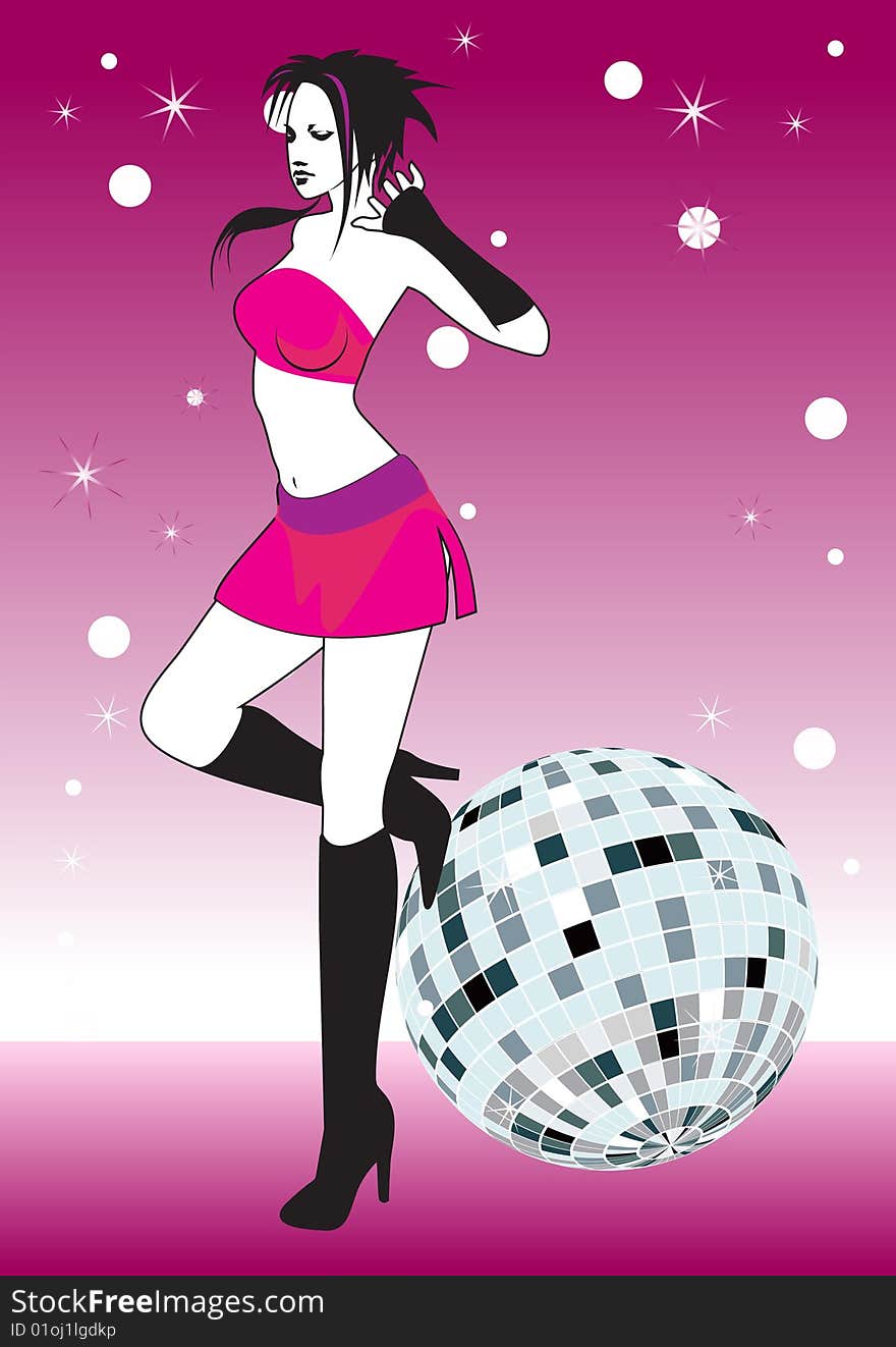 Vector. The girl against a disco-sphere