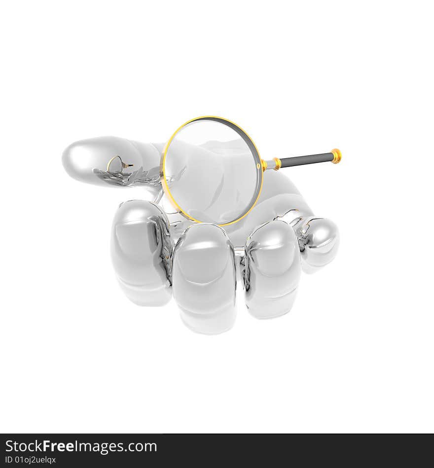 Magnifying glass in hand isolated on a white