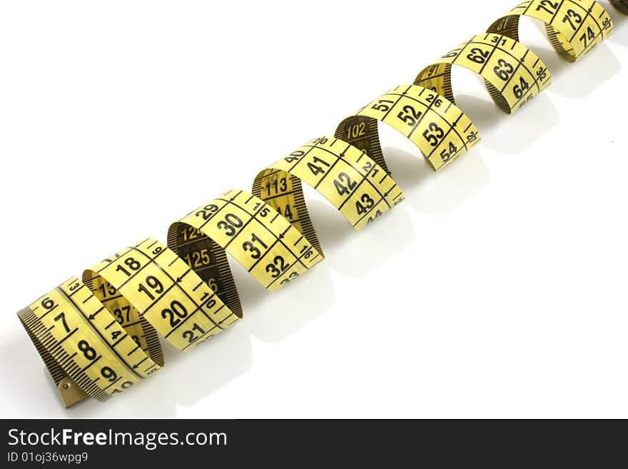 Yellow tape measure isolated on white background