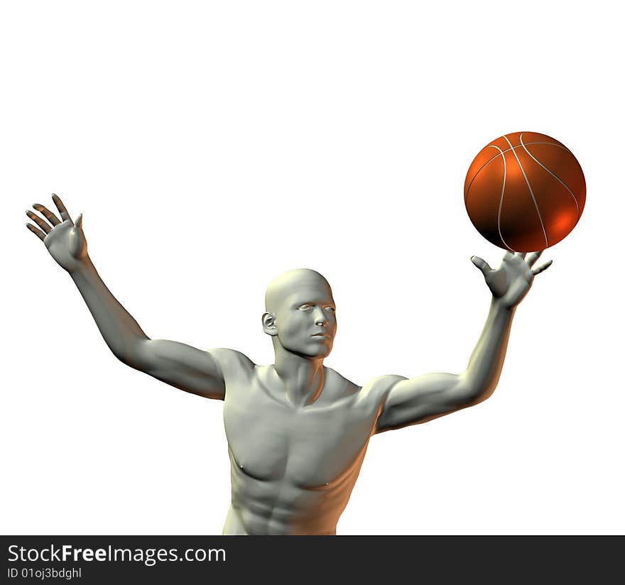 3d cyber boy with basket ball isolated on a white background