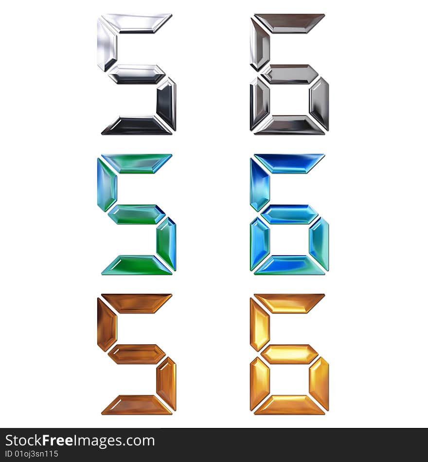 Set of 3d metal digits isolated on white