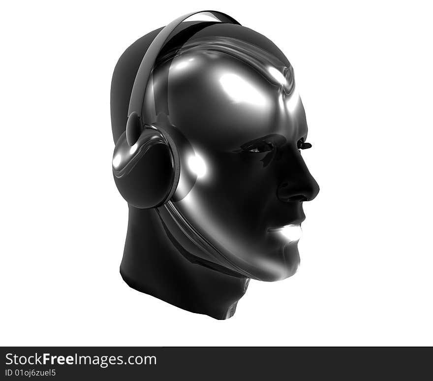 3D men textured face with headphone