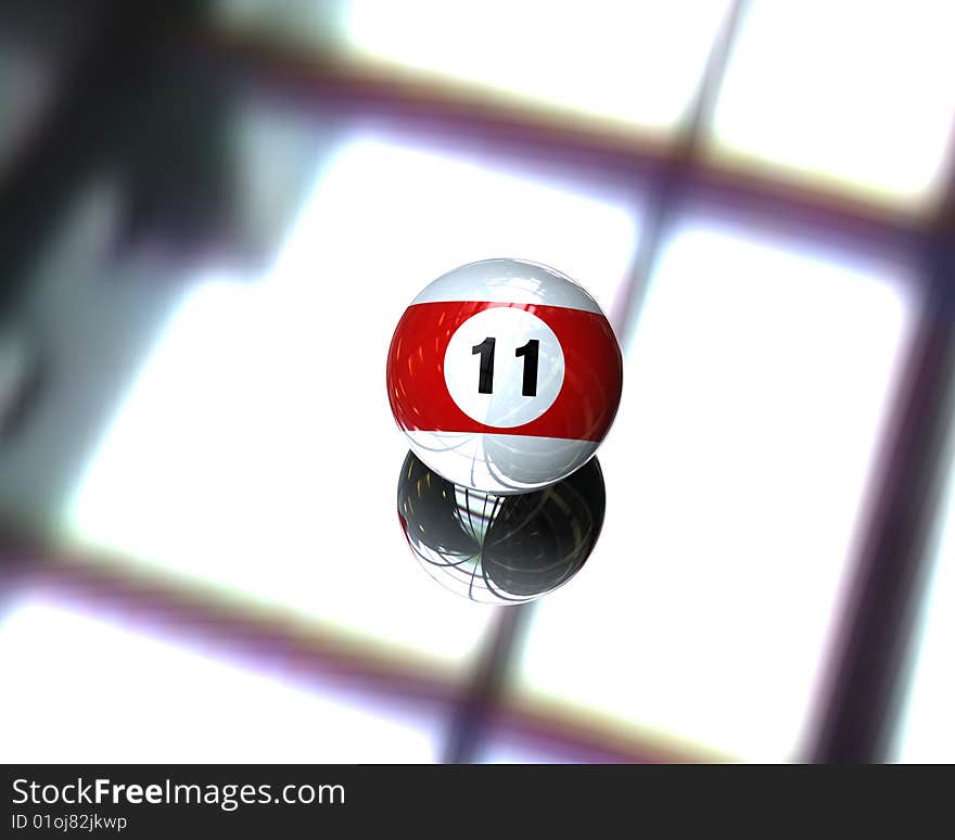 One pool billiard ball on bright background