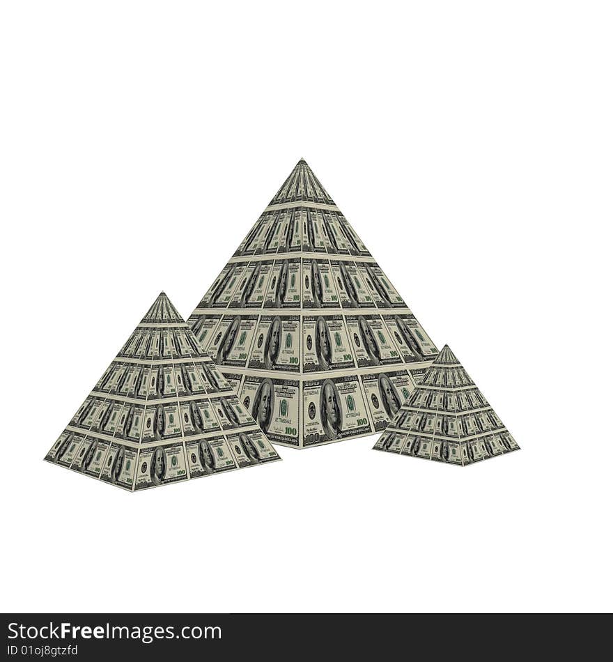 Us dollar note pyramid isolated on a white. Us dollar note pyramid isolated on a white