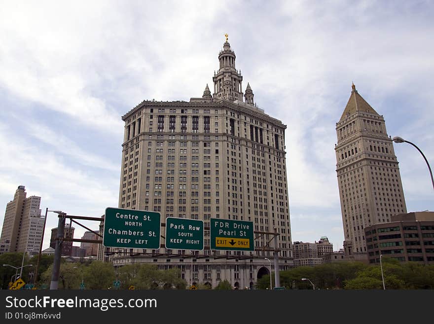 Buildings with traffic signs in NYC. Buildings with traffic signs in NYC