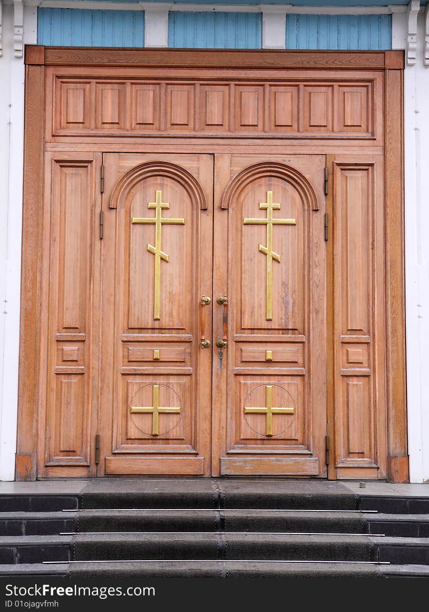 Wooden door of orthodox russian church