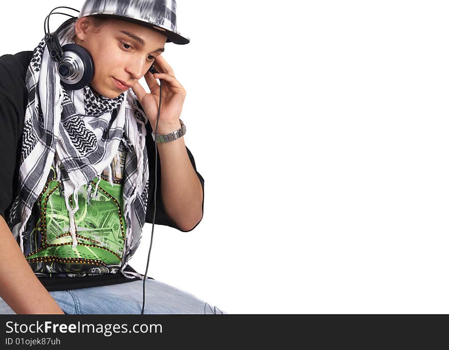 Portrait of a young diskjockey. Isolated over white. Portrait of a young diskjockey. Isolated over white.