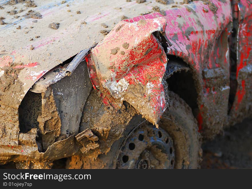 Wreck of dirty and muddy car