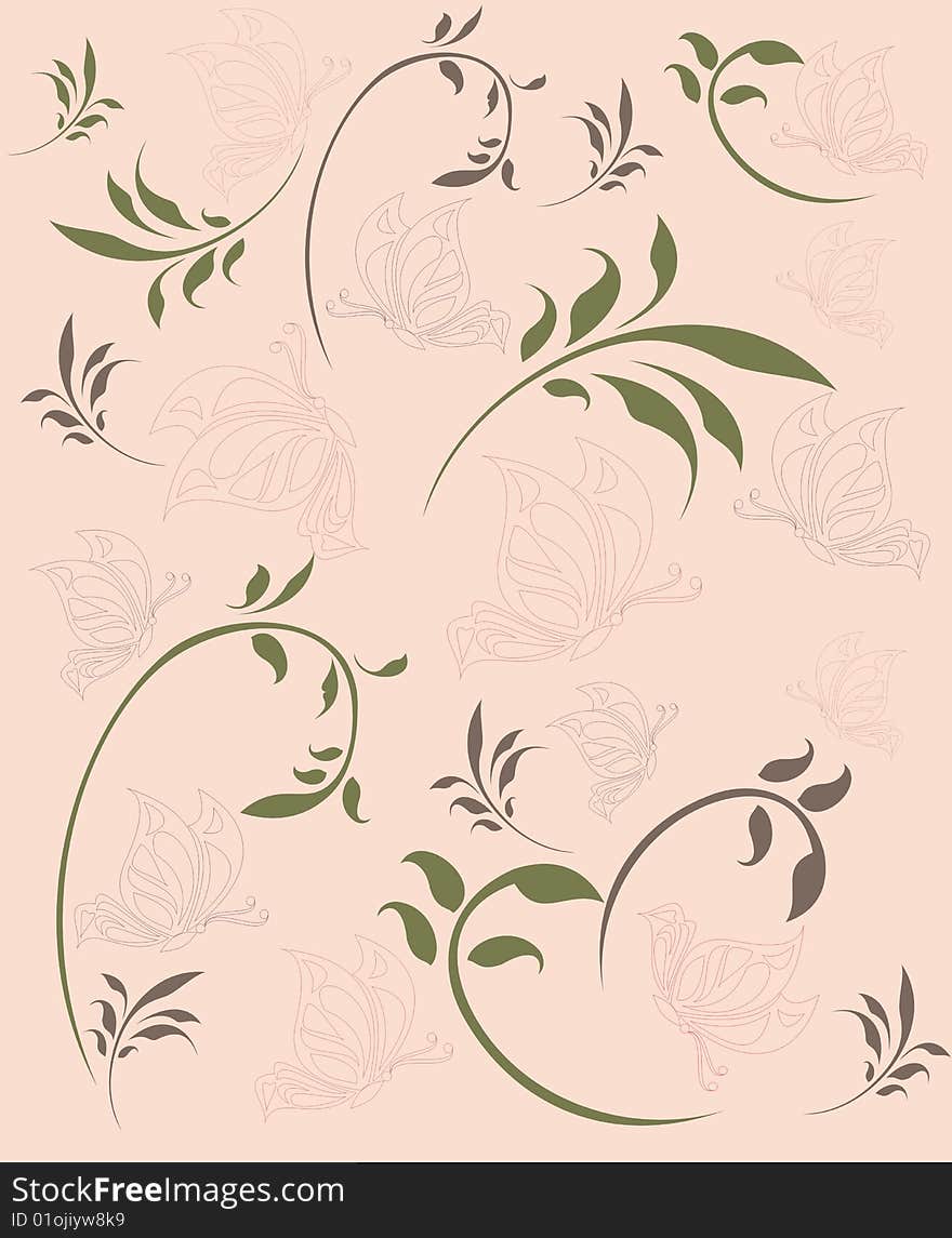 Floral Seamless Wallpaper With Butterflies