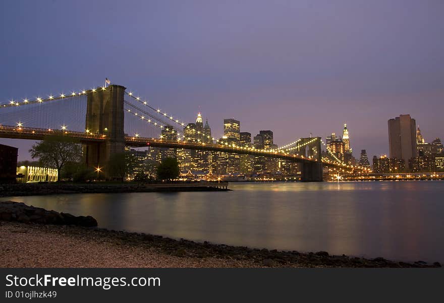 Night view of a bridge in NYC