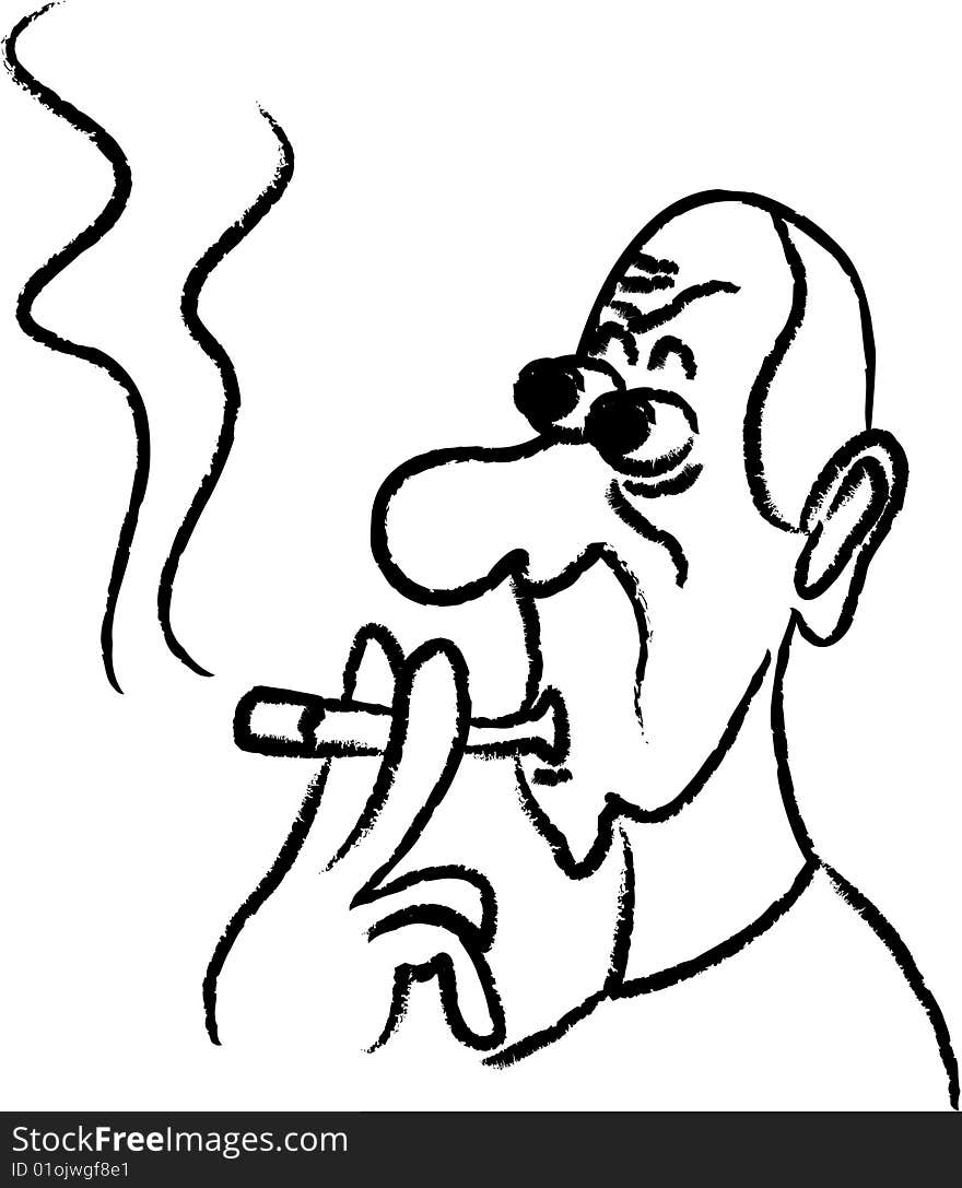 Black and white image of smoking man