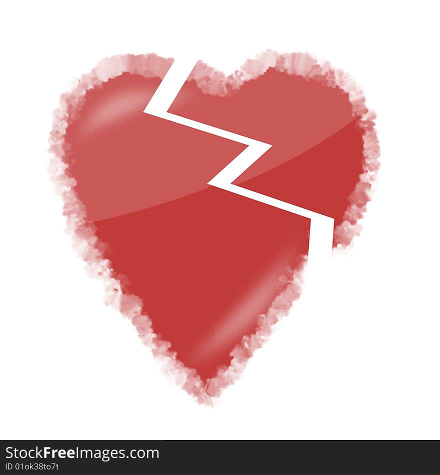 Red broken heart on white background