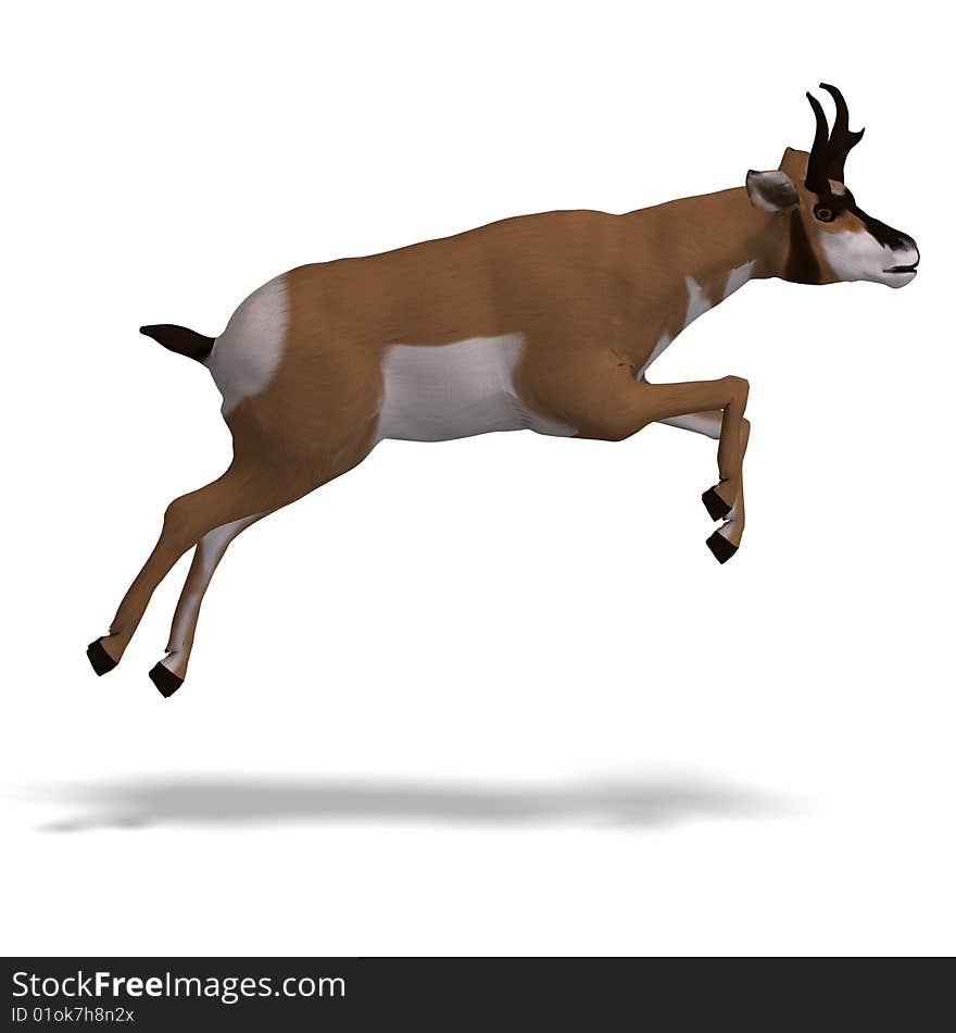 Rendering of an antelope with Clipping Path and shadow over white