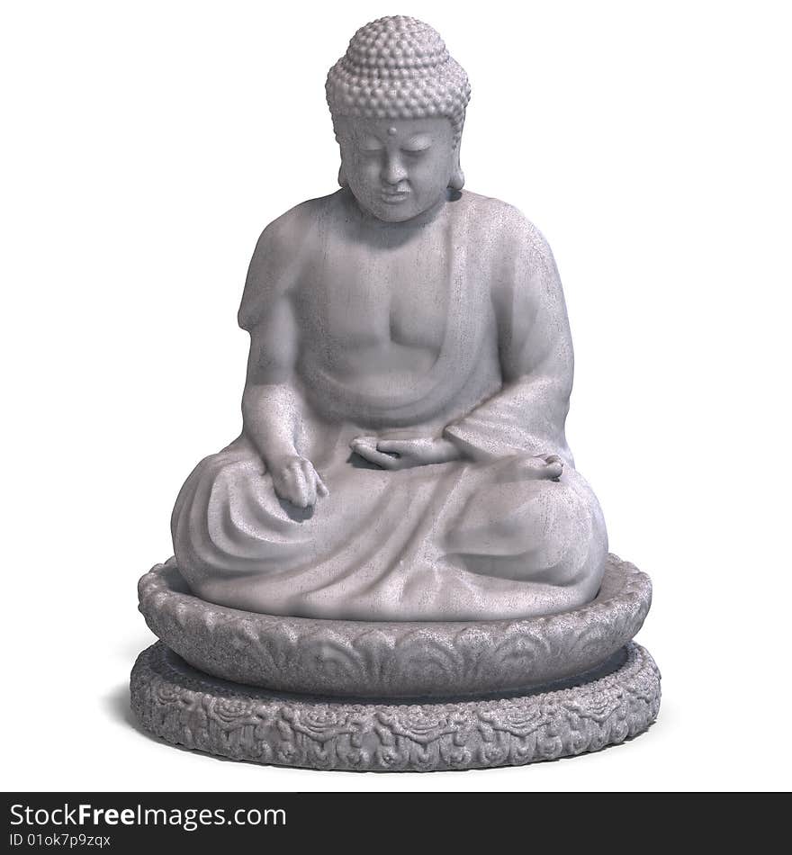 Renderinf of a buddha statue with Clipping Path, shadow over white