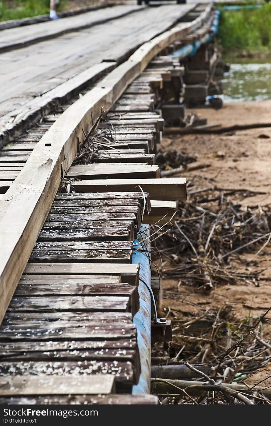 Public wooden bridge for village resident to town. Public wooden bridge for village resident to town