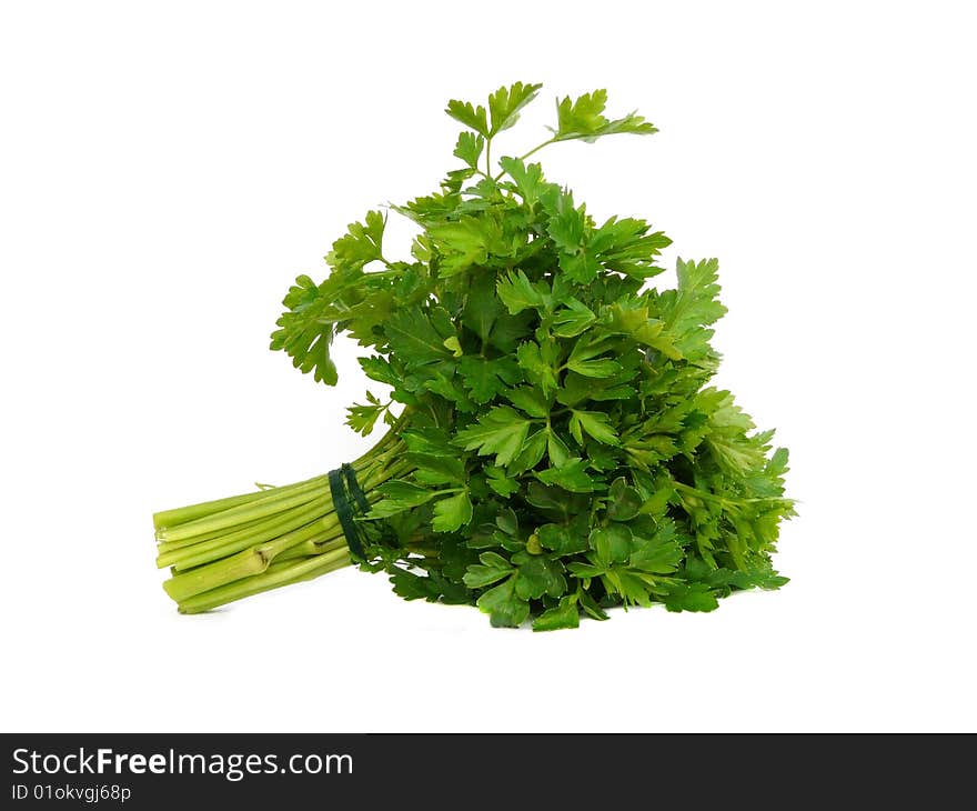 Fresh curly parsley isolated over white background