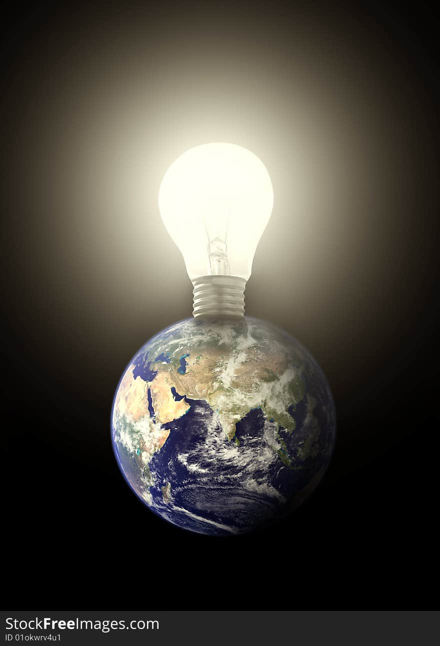 Planet earth enlightening a big light bulb. Planet earth enlightening a big light bulb