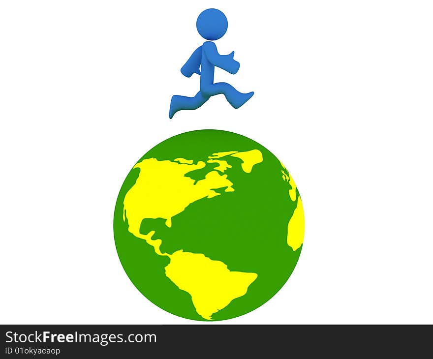 Rotating 3d globe animation with running person. Rotating 3d globe animation with running person