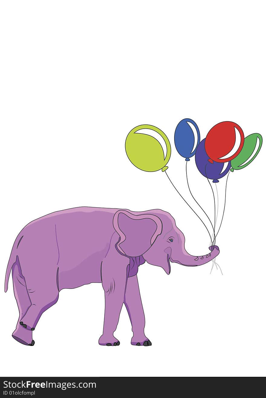 Cute pink elephant has a colorful balloons