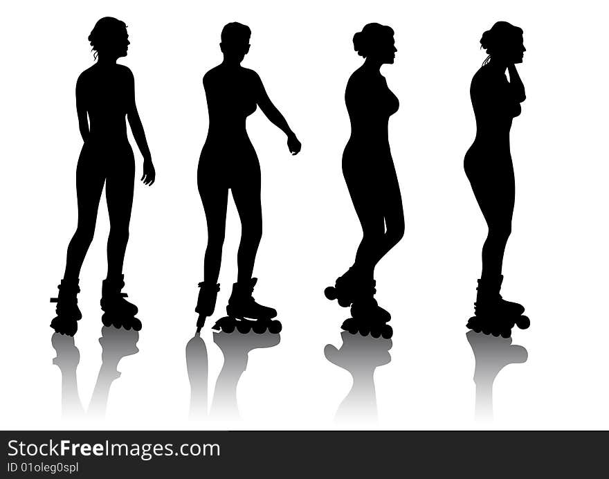 Vector drawing a girl on skates. Isolated silhouette on white background. Saved in the eps.