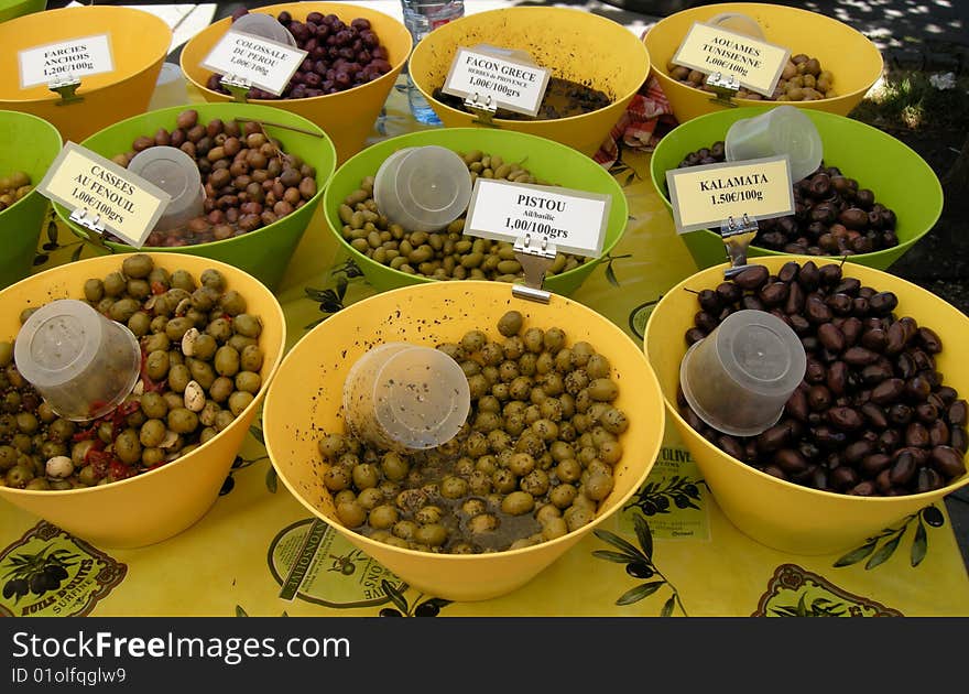 Sale of olives flavored on the market. Sale of olives flavored on the market