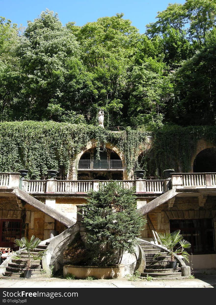 Staircase and terrace in a garden