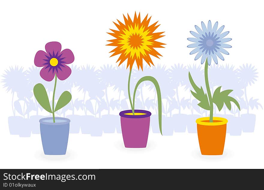 Flowers in pots, illustration-style applications.