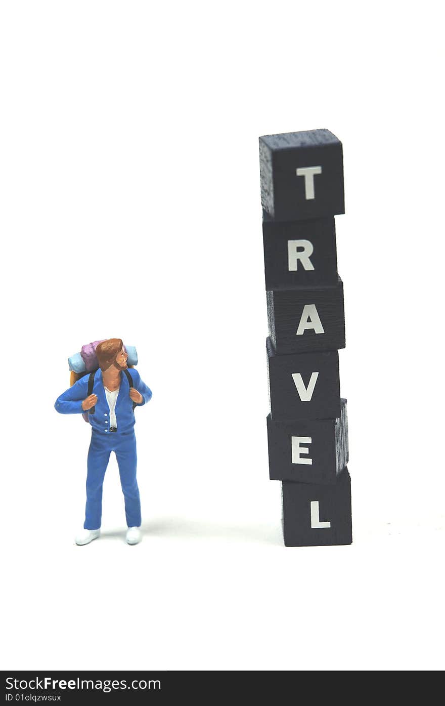 A backpacker next to the word travel