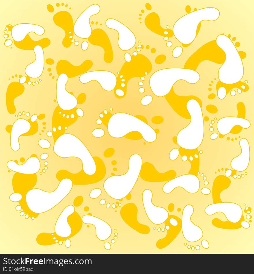 Stylized footprints pattern on a yellow background. Stylized footprints pattern on a yellow background.