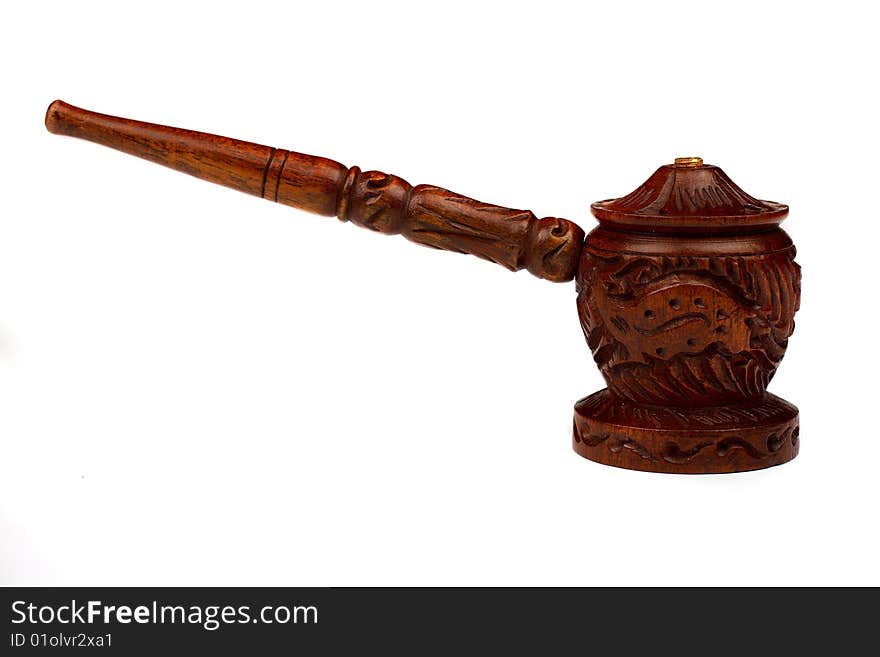 Brown wood shaman pipe for hashish smoke