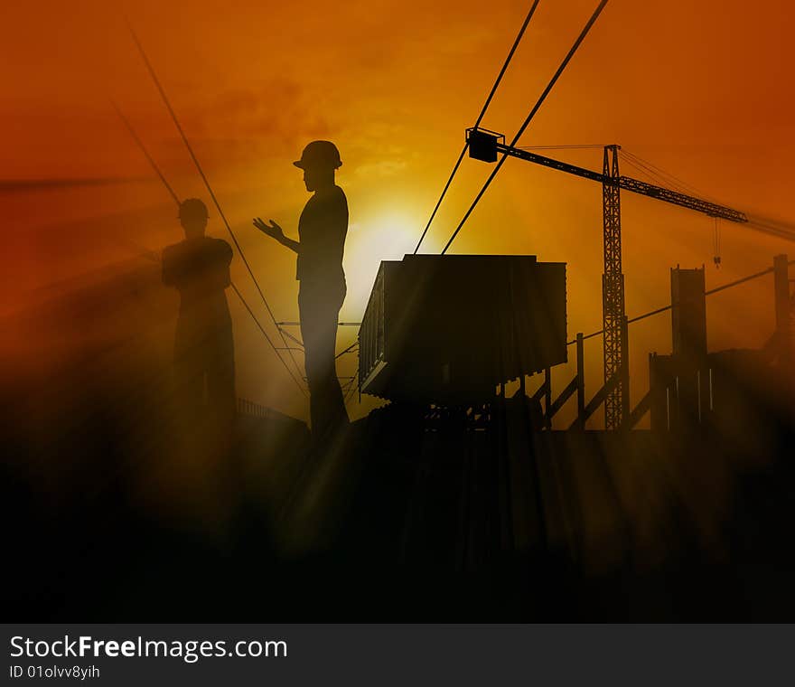 Group of the workers on a background of the sky