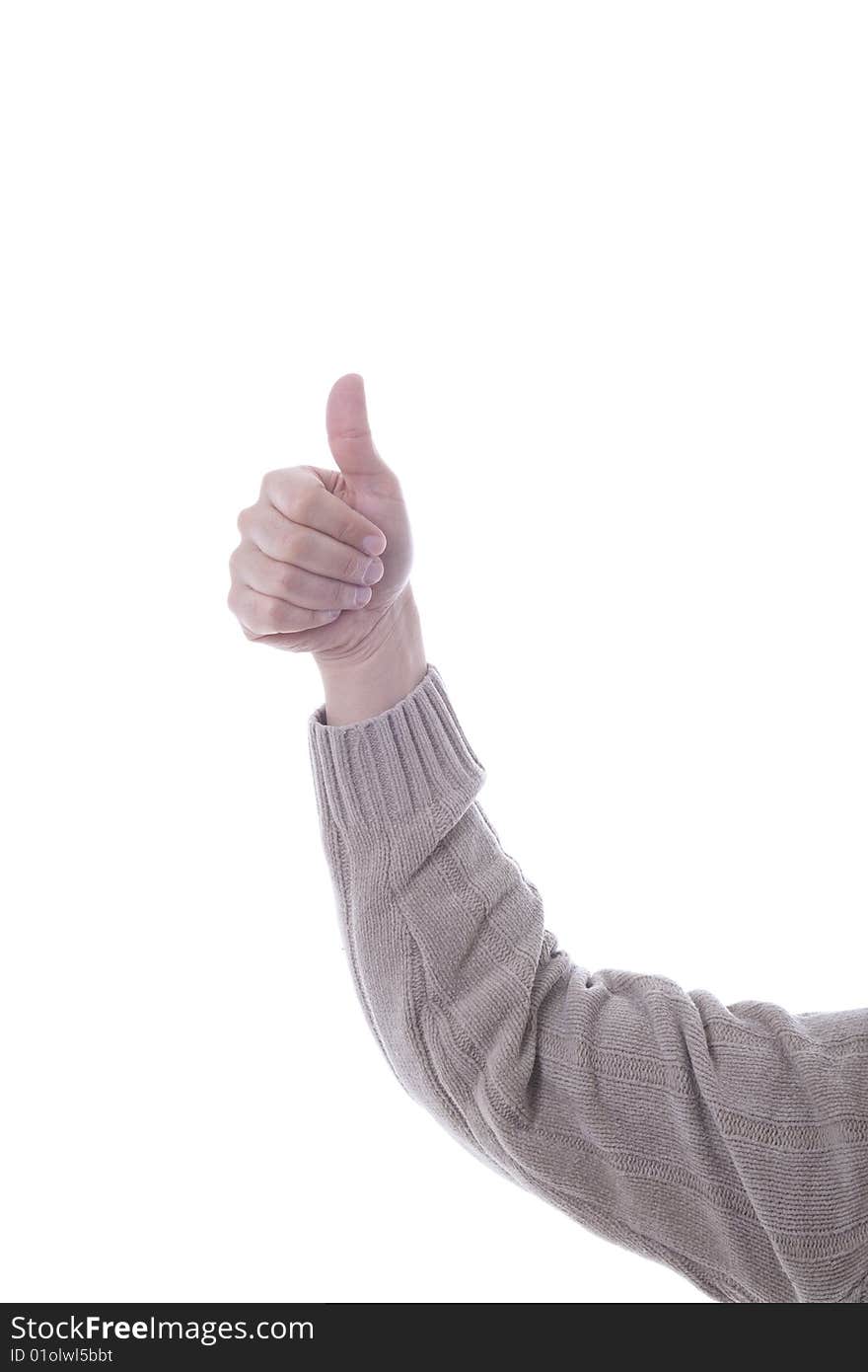 Thumbs up hand sign isolated on white background