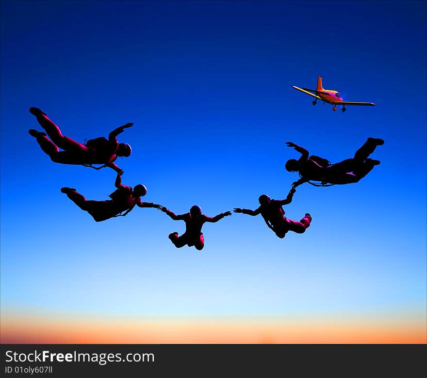 Sportsmen-parashutist soaring in sky