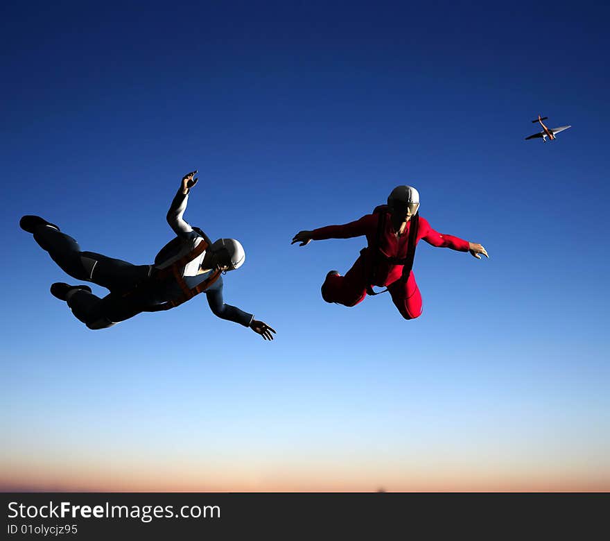 Sportsmen-parashutist soaring in sky