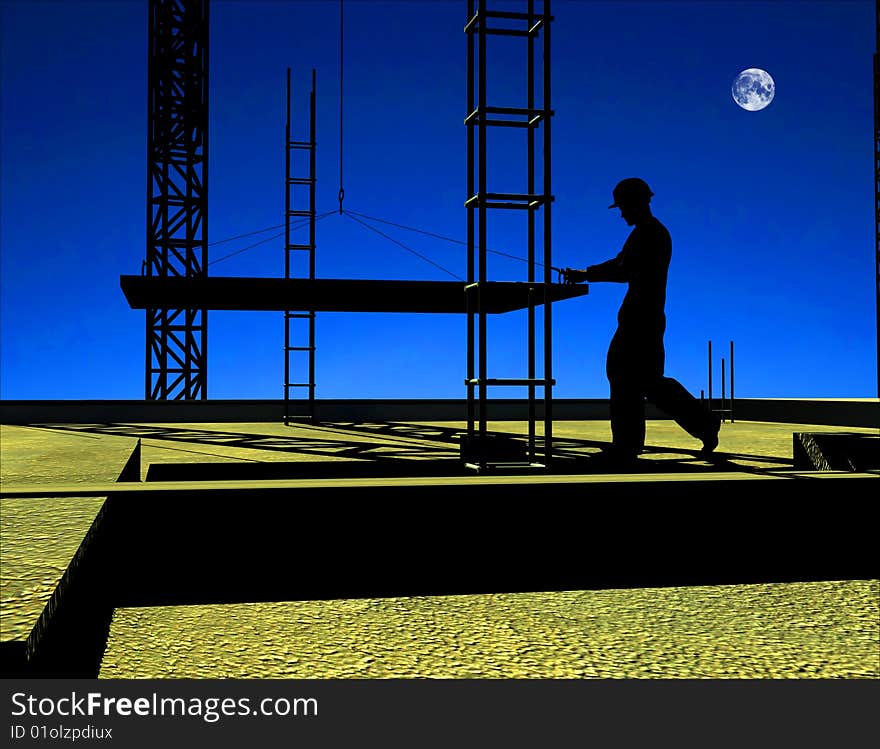 Silhouette Of The Worker On A Background Of