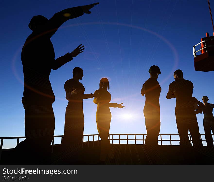 Group of the workers on a background of the sky