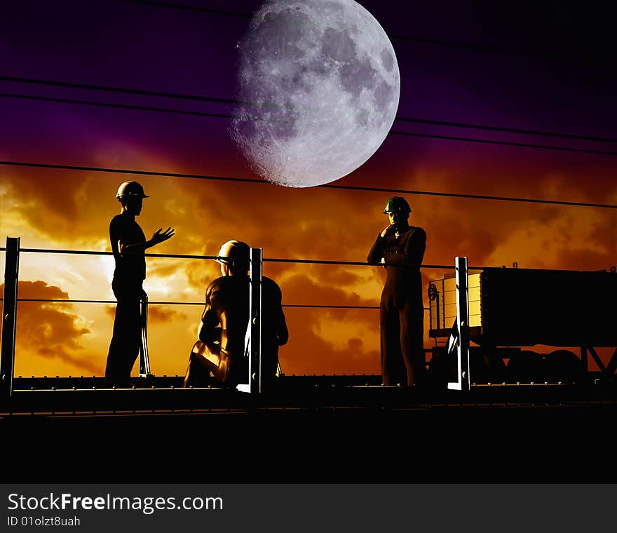 Group of the workers on a background of the sky