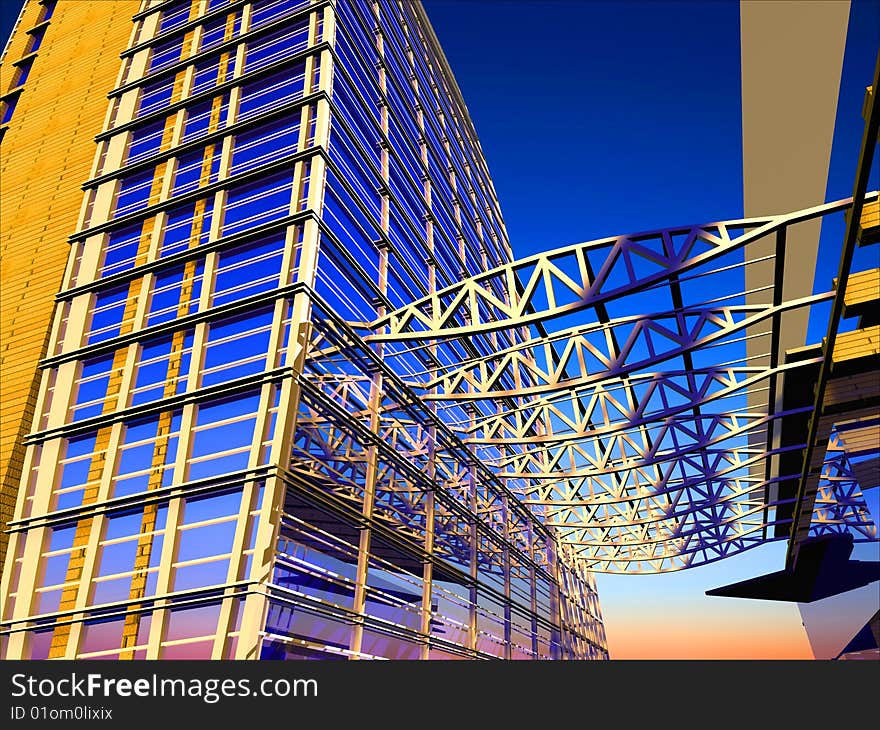 Kind of a modern building on a background of the sky. Kind of a modern building on a background of the sky