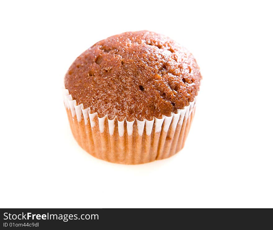 Chocolate muffin on white ground