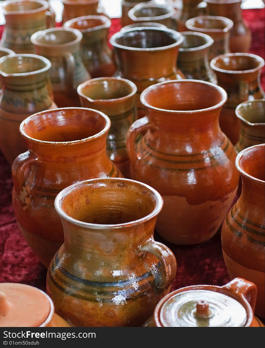 Ceramic jugs of handwork for sale in the market