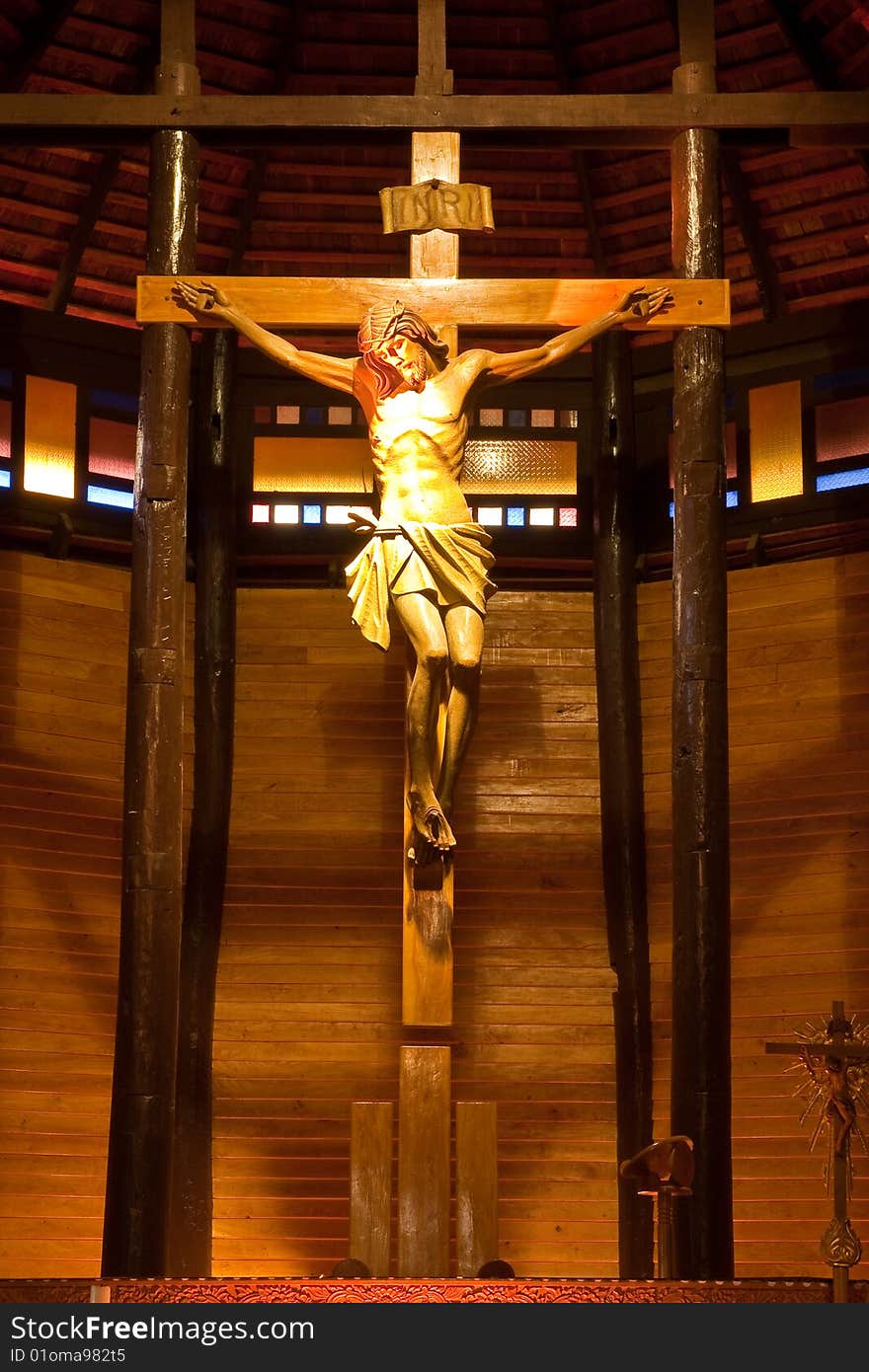 Inside of wood church in Yasothorn province, northeast of Thailand. Inside of wood church in Yasothorn province, northeast of Thailand