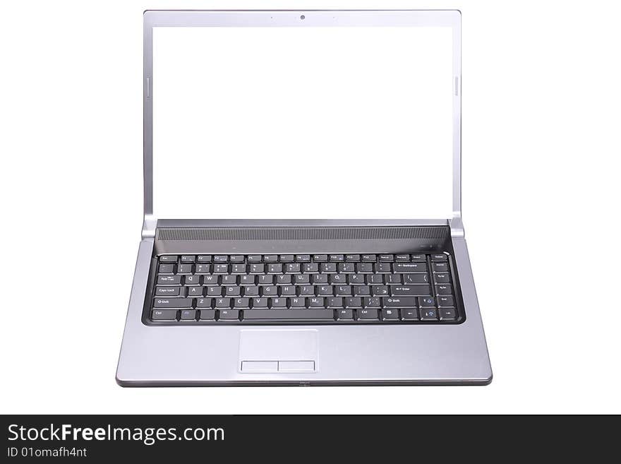 Modern notebook with blank screen over white